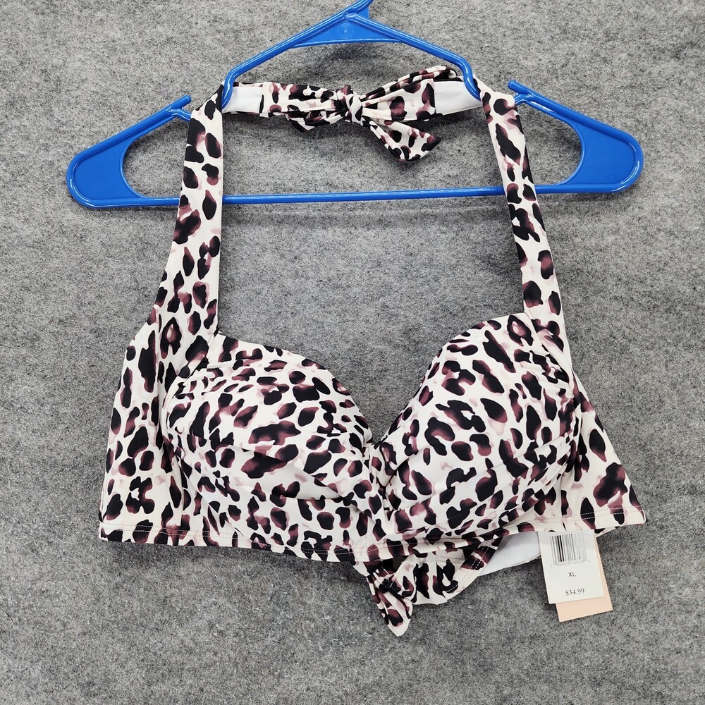 Indigo Sky Bikini Top Womens XL Twist Halter Animal Print